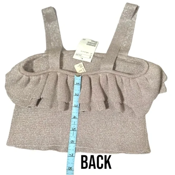 𝙁𝙍𝙀𝙀 🅽🅴🆆 H&M glitter party crop top, light pink / tan / gold - size 4 - Picture 3 of 11